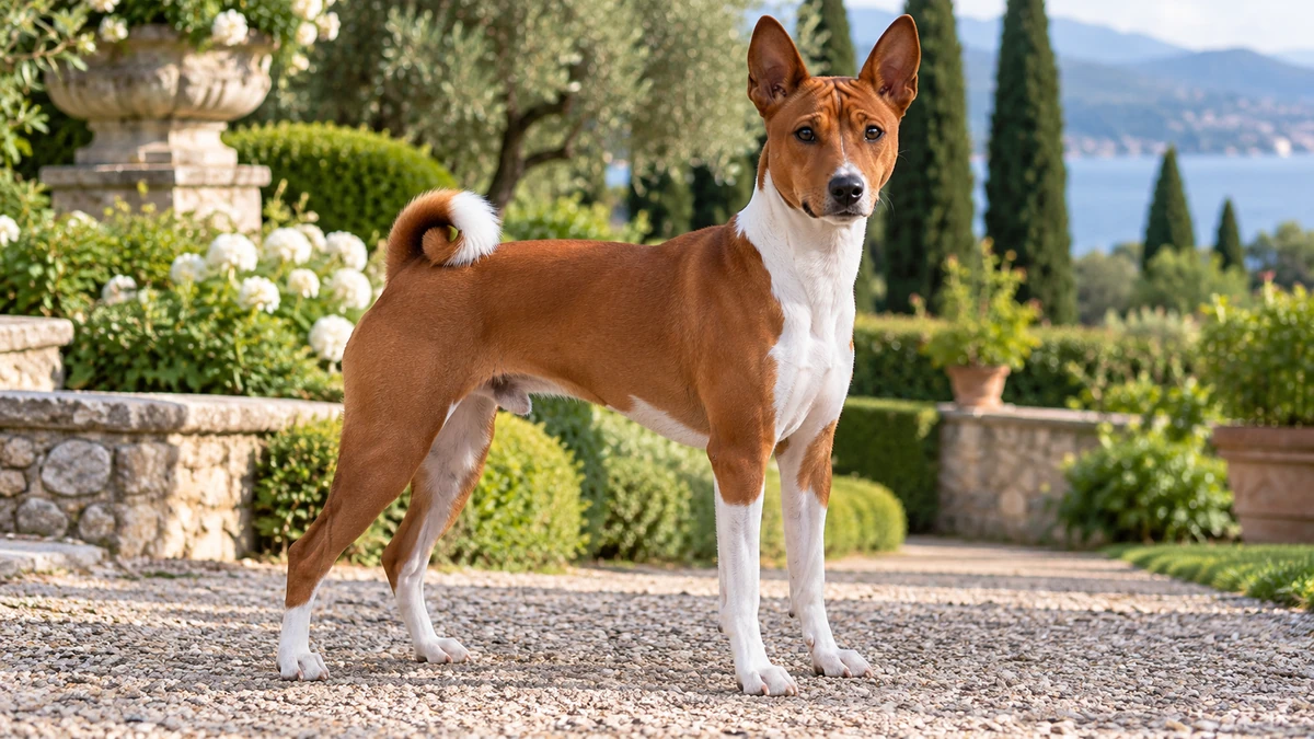 Basenji köpek — kırmızı-beyaz (klasik) renk