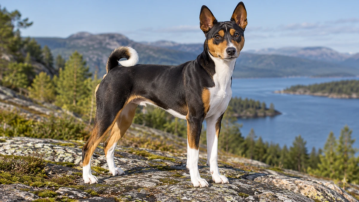 Basenji köpek — tricolor (siyah-tan-beyaz) renk