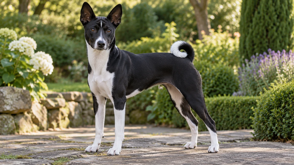 Basenji köpek — siyah-beyaz renk