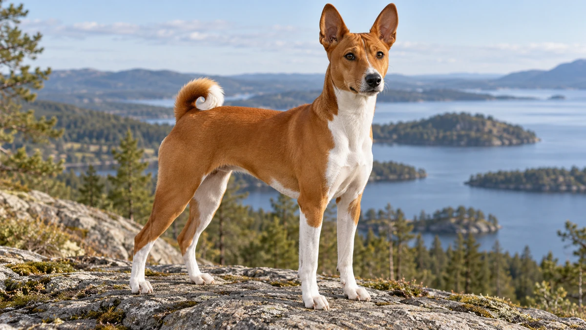 Basenji köpek — açık kızıl-beyaz renk