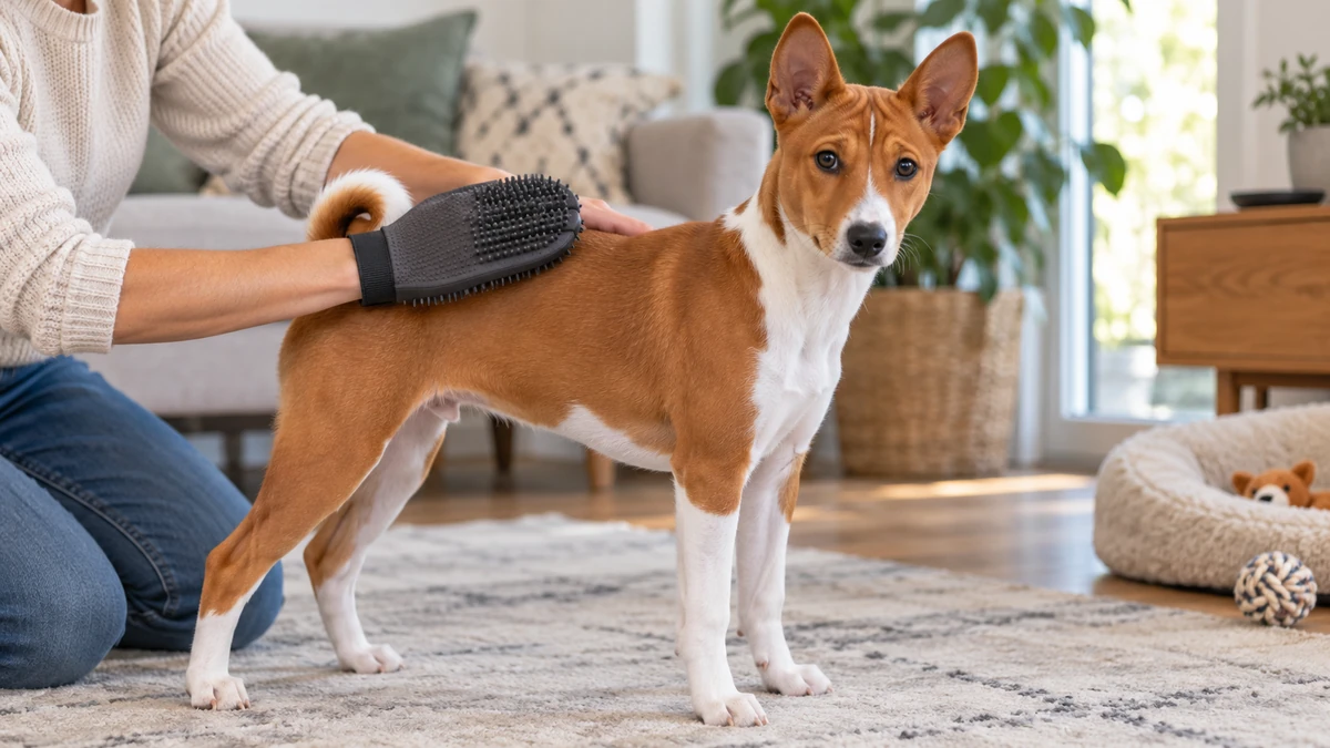 Basenji yavru köpek — tüy bakımı ve fırçalama